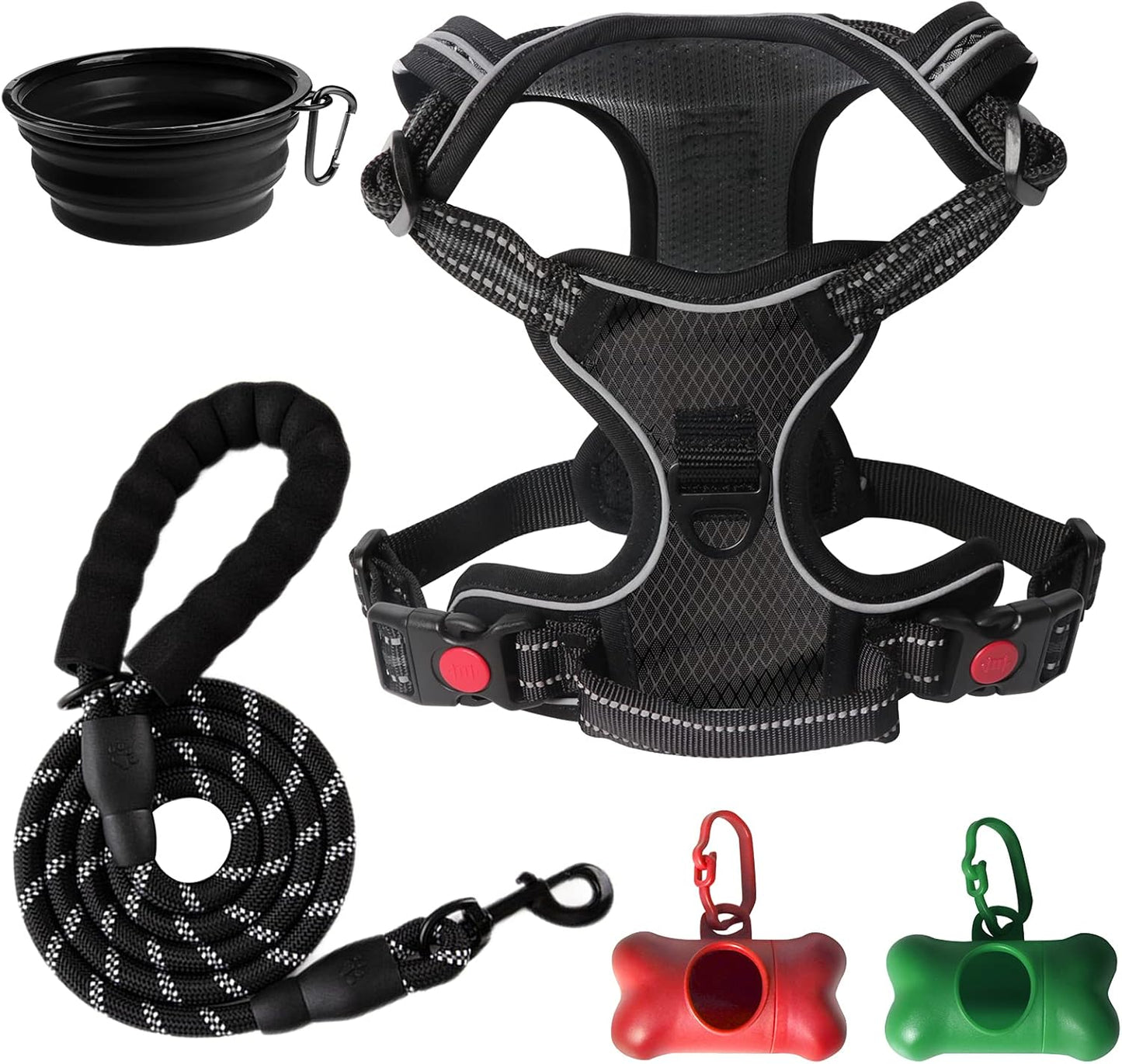 Adjustable No-Pull Dog Harness and Leash Set, Soft Padded Oxford Vest for Medium to Large Dogs, Reflective Design with Control Handle, Black