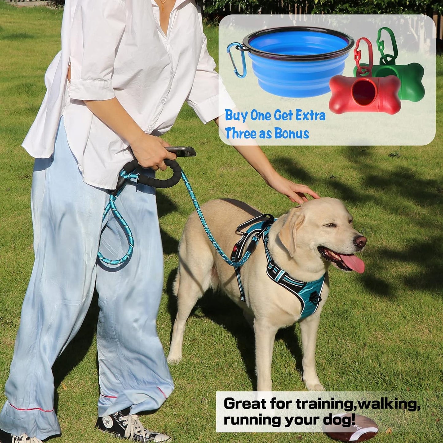 Adjustable No-Pull Dog Harness and Leash Set, Soft Padded Oxford Vest for Medium to Large Dogs, Reflective Design with Control Handle, Black