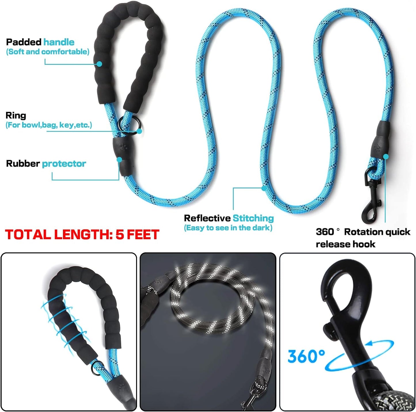 Adjustable No-Pull Dog Harness and Leash Set, Soft Padded Oxford Vest for Medium to Large Dogs, Reflective Design with Control Handle, Black