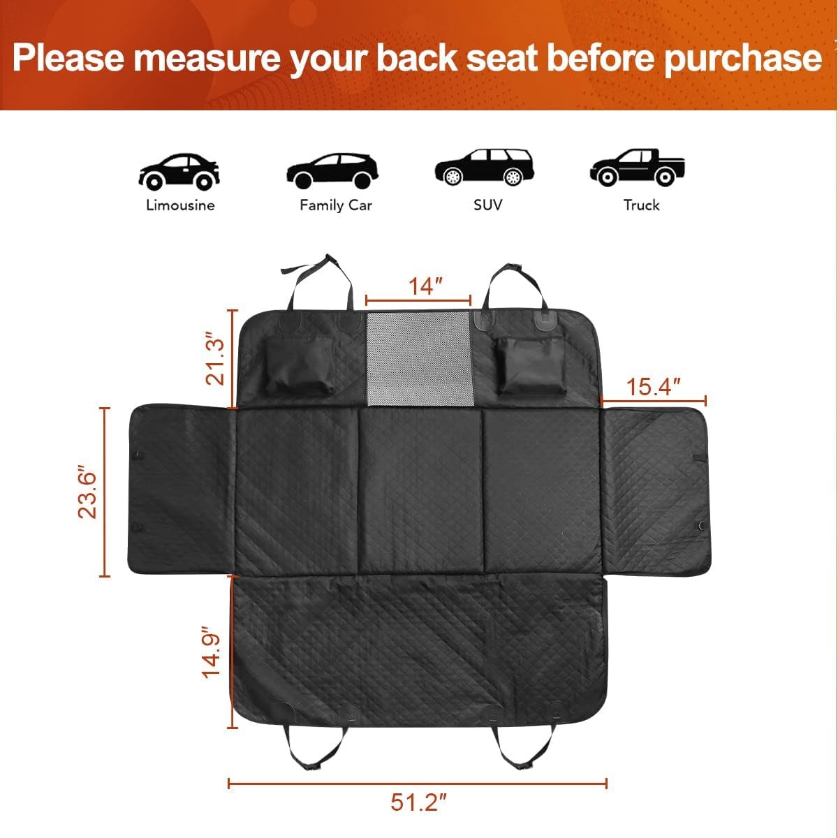 Dog Car Seat Cover, Back Seat Extender for Dogs,Dog Hammock for Car Backseat, Non Inflatable Dog Seat Cover for Back Seat,Hard Bottom Back Seat Protector for Cars,Trucs & Suvs