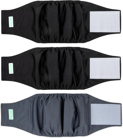 Washable Male Dog Belly Band (Stylish Pattern)- Pack of 3 - Washable Male Dog Belly Wrap, Dog Diapers Male (Black, Black, Charcoal, Small)