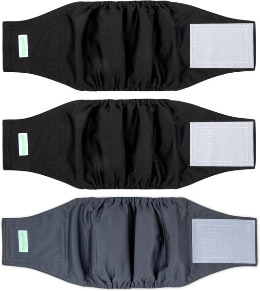 Washable Male Dog Belly Band (Stylish Pattern)- Pack of 3 - Washable Male Dog Belly Wrap, Dog Diapers Male (Black, Black, Charcoal, Small)